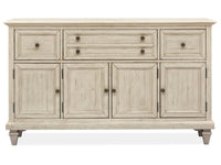 Magnussen Home Newport Alabaster Extendable Rectangular Dining Table With 2 Side Chairs 2 Arm Chairs Bench And Buffet