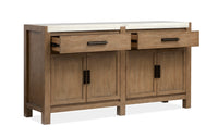 Magnussen Home Plum Creek Sierra Brown Rectangular Dining Table With 2 Benches 2 Side Chairs And Server