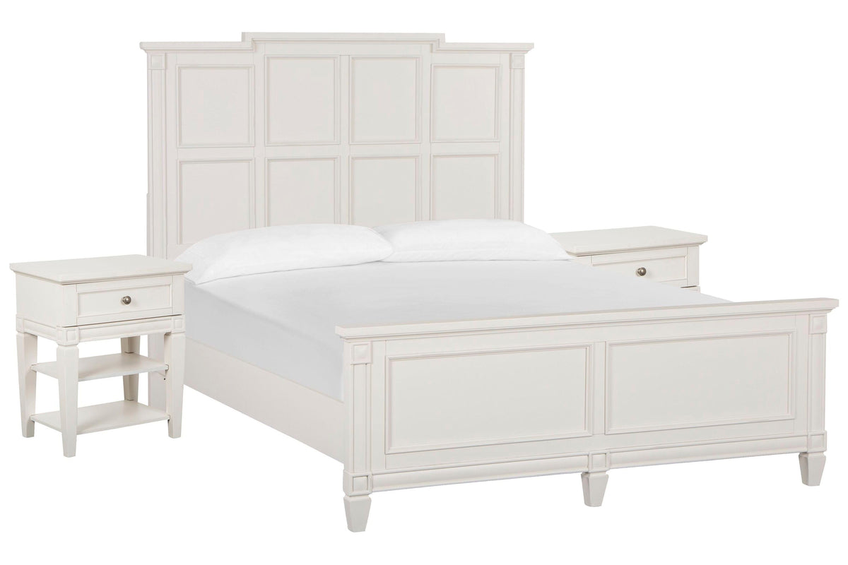 Magnussen Home Willowbrook Egg Shell White California King Panel Bed With 2 Open Nightstands