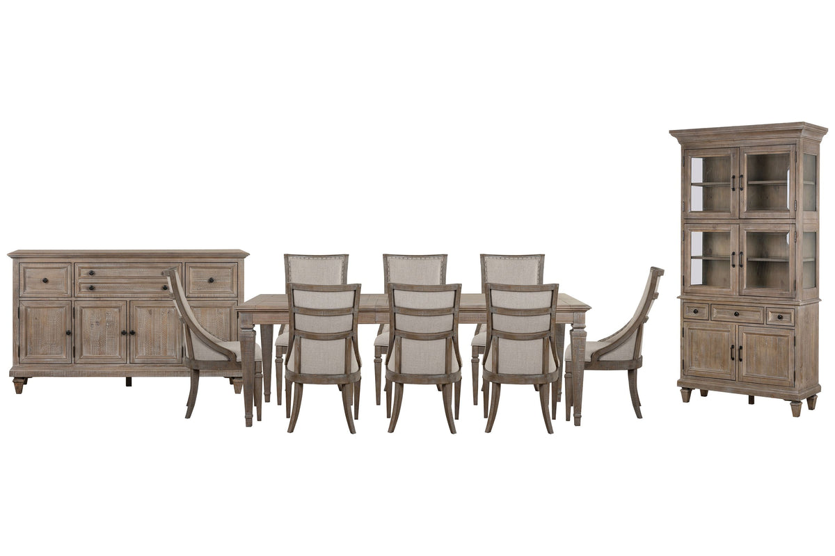 Magnussen Home Lancaster Dovetail Grey Extendable Rectangular Dining Table With 8 Arm Chairs Buffet And Dining Cabinet