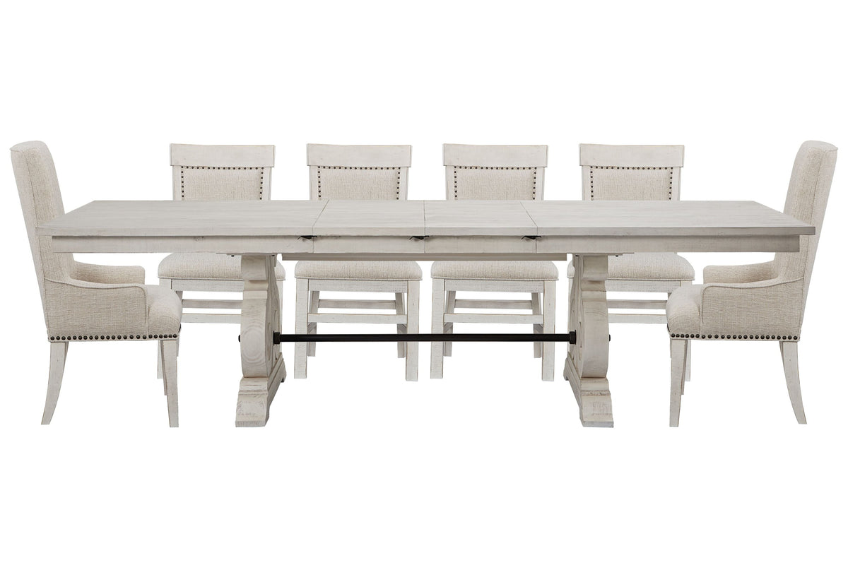 Magnussen Home Bronwyn Alabaster Extendable Rectangular Dining Table With 4 Upholstered Side Chairs And 2 Host Chairs