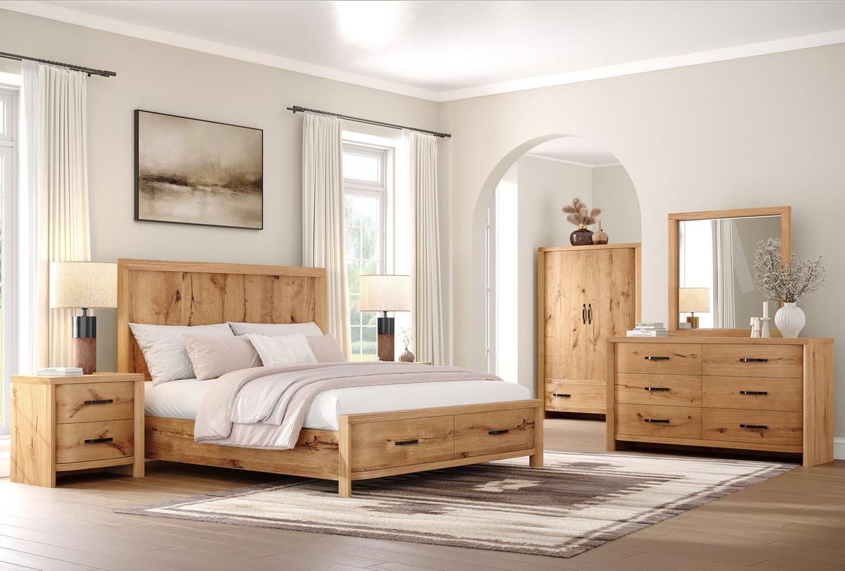 Magnussen Home Laramie Honey Wheat King Panel Storage Bed