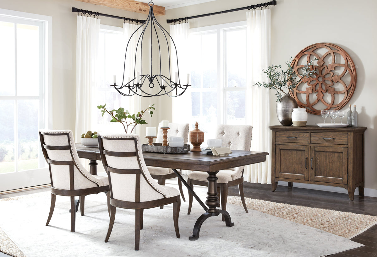 Magnussen Home Roxbury Manor Homestead Brown Extendable Rectangular Dining Table With 6 Arm Chairs