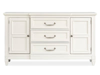 Magnussen Home Willowbrook Egg Shell White Extendable Rectangular Dining Table With 4 Side Chairs 2 Upholstered Side Chairs And Buffet