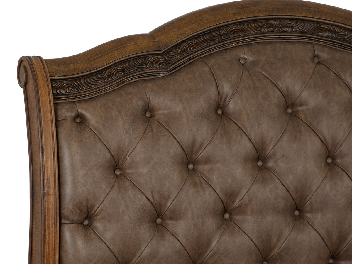 Magnussen Home Durango Willadeene Brown California King Upholstered Sleigh Storage Bed 2 Nightstands Drawer Dresser With Shaped Mirror And Drawer Chest