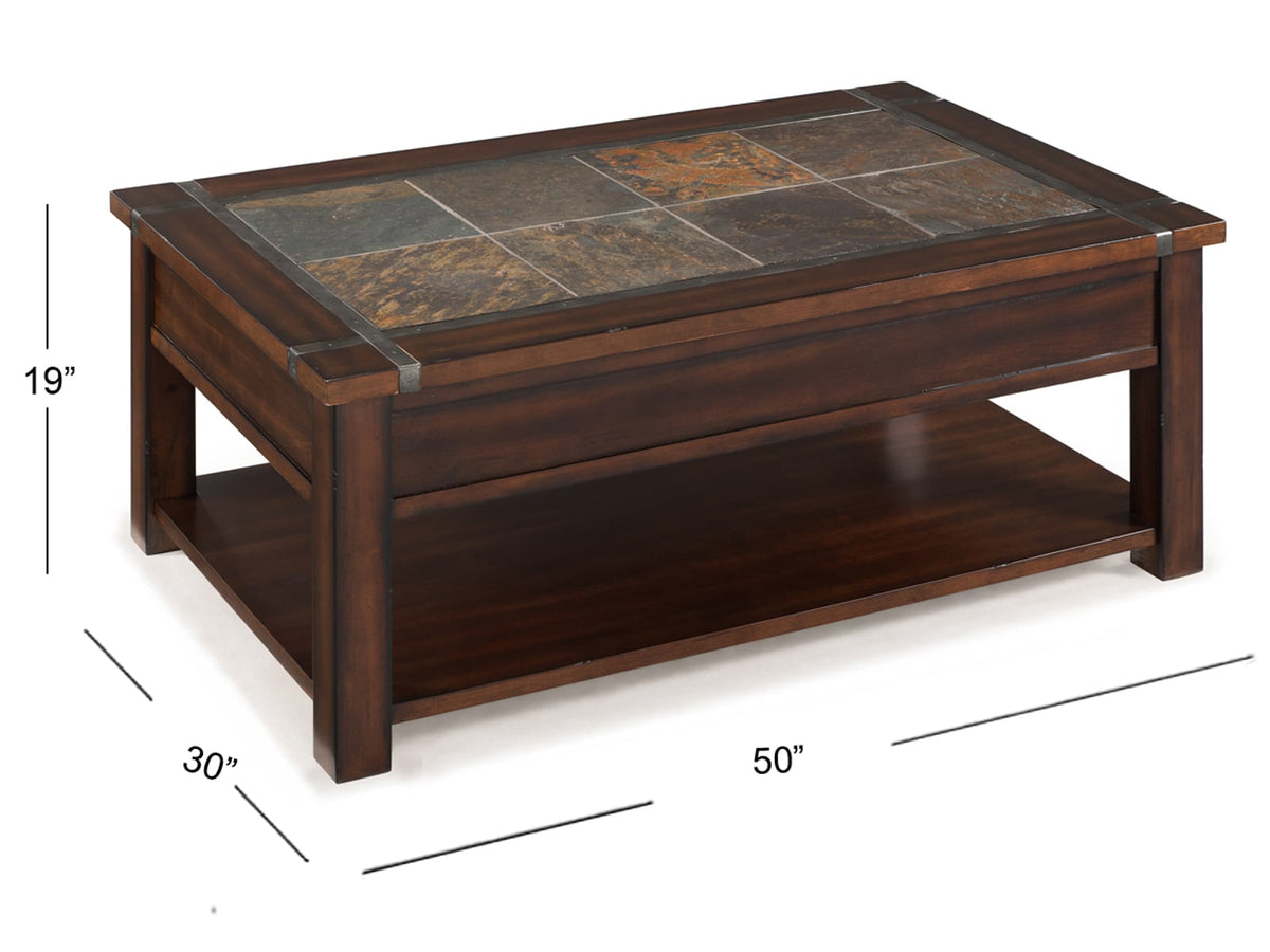 Magnussen Home Roanoke Cherry And Slate Rectangular Lift Top Cocktail Table With 2 End Table And Sofa Table