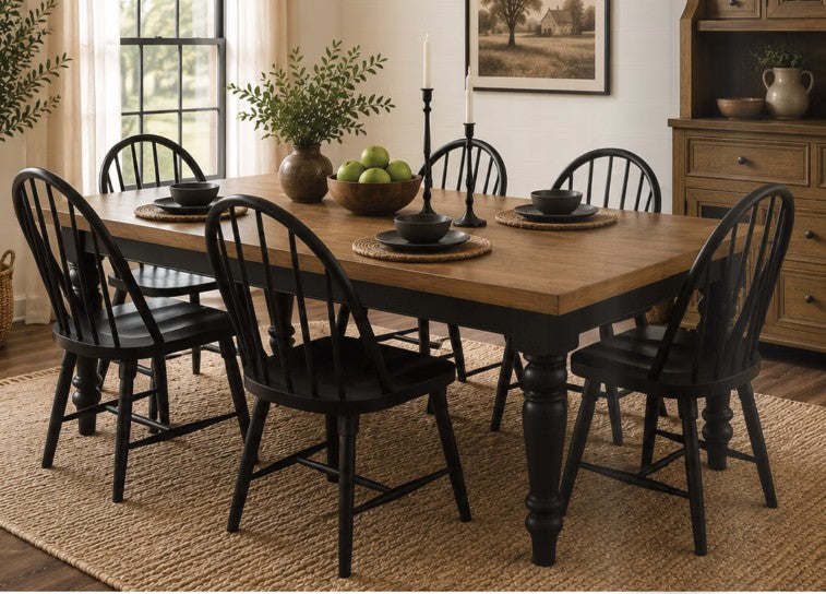 Heritage & Home 7PC Standard Height Dining Set in Oak Brown and Black-Rectangular Table and Six Black Chairs