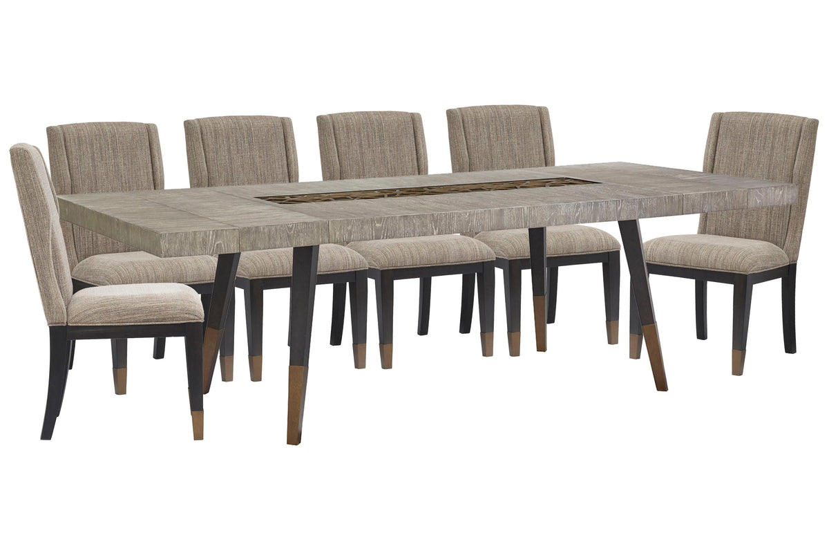 Magnussen Home Ryker Nocturn Black And Coventry Grey Rectangular Dining Table With 6 Host Chairs