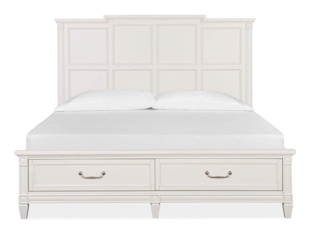 Magnussen Home Willowbrook Egg Shell White California King Panel Storage Bed With Open Nightstand