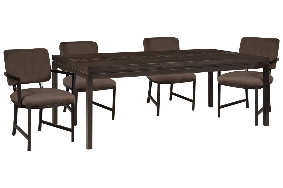 Pulaski Modern Mosaic Brown Leg Dining Table With 2 Side Chairs And 2 Arm Chairs