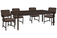 Pulaski Modern Mosaic Brown Leg Dining Table With 2 Side Chairs And 2 Arm Chairs