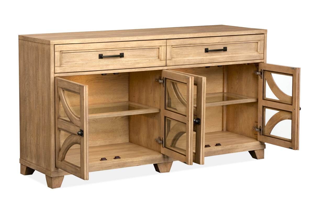 Magnussen Home Coventry Honey Maple Extendable 48" Round Dining Table With 4 Side Chairs And Buffet