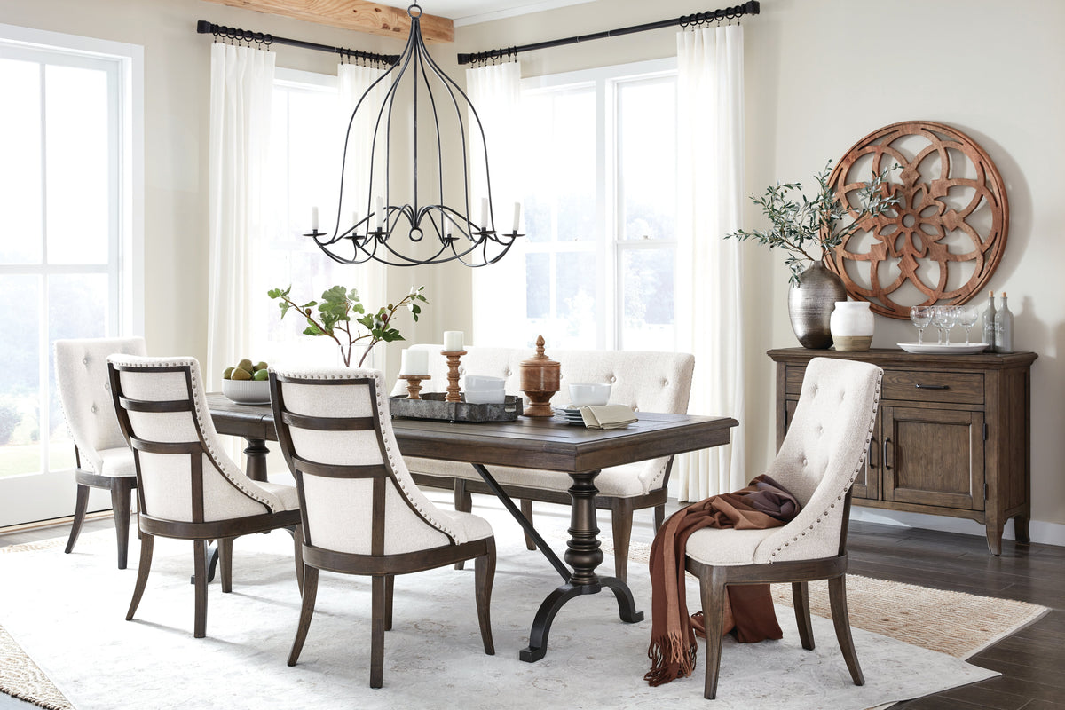 Magnussen Home Roxbury Manor Homestead Brown Extendable Rectangular Dining Table With 4 Arm Chairs