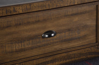 Magnussen Home Bay Creek Toasted Nutmeg King Panel Storage Bed 2 Small Nightstands Drawer Dresser With Landscape Mirror And Door Chest