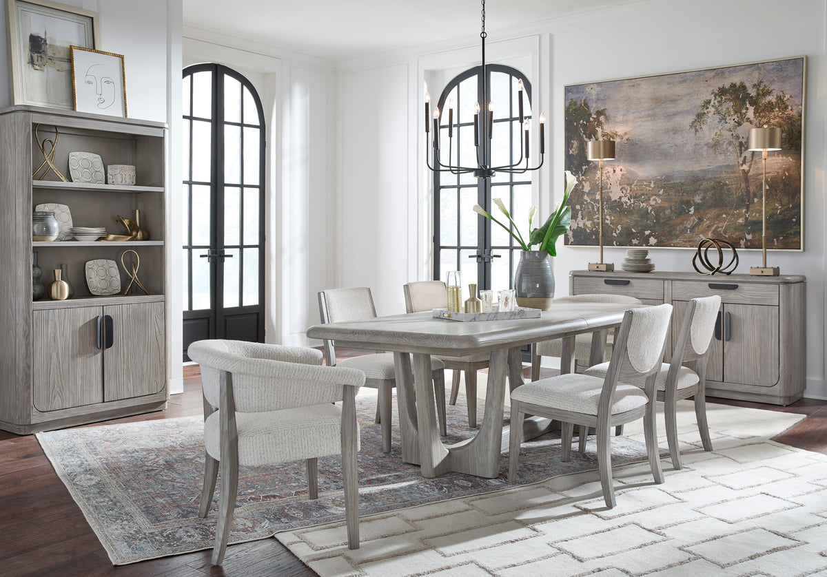 Magnussen Home Braelyn Dorian Grey Extendable Trestle Dining Table With 4 Side Chairs And Buffet