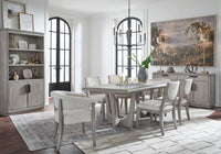 Magnussen Home Braelyn Dorian Grey Extendable Trestle Dining Table With 4 Side Chairs And Buffet