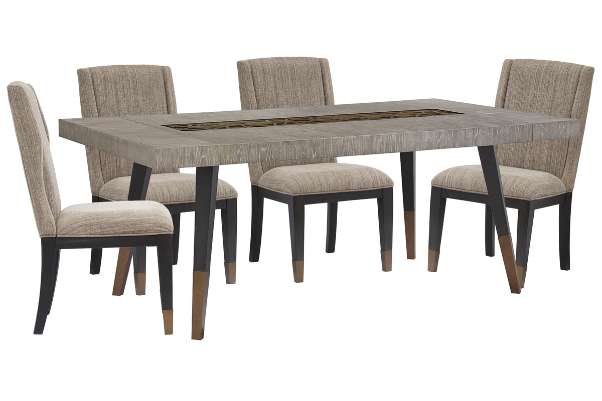 Magnussen Home Ryker Nocturn Black And Coventry Grey Rectangular Dining Table With 4 Host Chairs