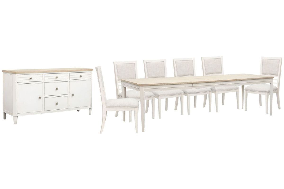 Salt Life Home Echo Isles Sea Pearl And Driftwood Extendable Rectangular Dining Table With 6 Side Chairs And Buffet