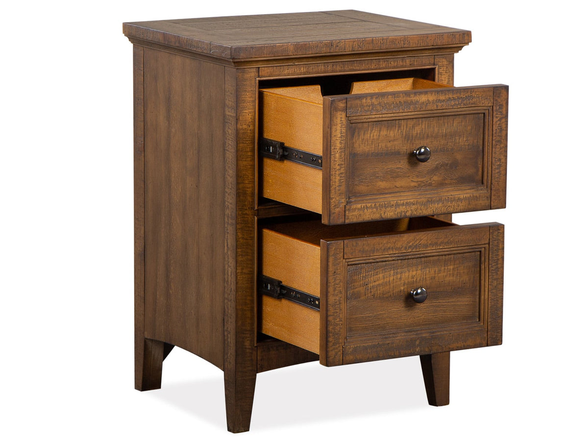 Magnussen Home Bay Creek Toasted Nutmeg King Panel Storage Bed 2 Small Nightstands Drawer Dresser With Landscape Mirror And Door Chest
