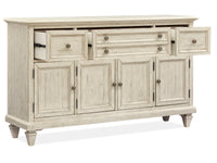 Magnussen Home Newport Alabaster Extendable Rectangular Dining Table With 2 Upholstered Benches 2 Side Chairs And Buffet
