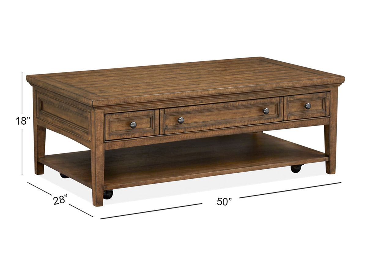 Magnussen Home Bay Creek Toasted Nutmeg Rectangular Cocktail Table With 2 Chairside End Table And Sofa Table