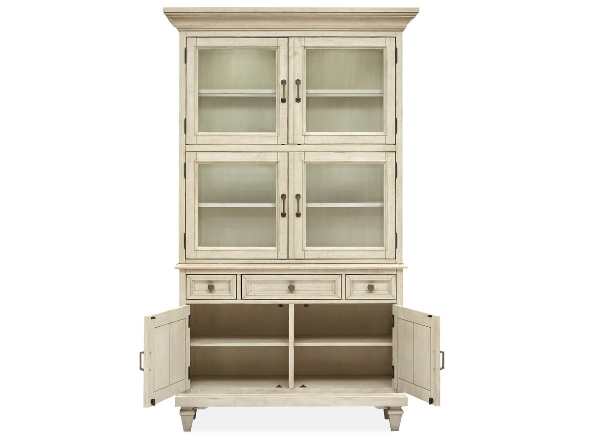 Magnussen Home Newport Alabaster Extendable Rectangular Dining Table With 4 Side Chairs Server And Dining Cabinet