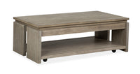 Magnussen Home Conrad Stone Harbor Grey Rectangular Lift Top Storage Cocktail Table With 2 End Table And Sofa Table