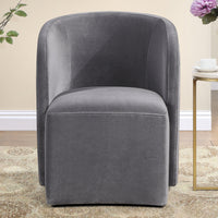 Annie Gray Velvet Barrel Chair w/Casters