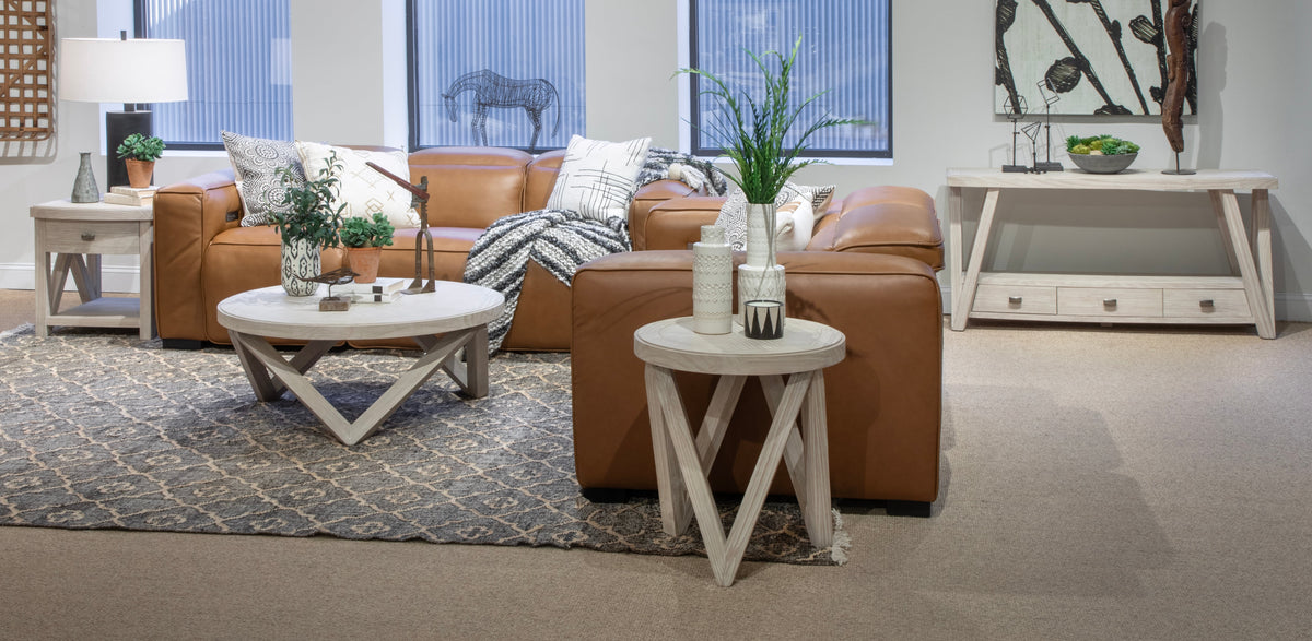 Magnussen Home Bostwick Coconut Cream Round Cocktail Table With 2 End Table