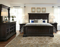 Pulaski Caldwell Smoked Molasses California King Panel Bed 2 Nightstands And Drawer Dresser With Mirror