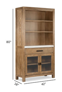 Magnussen Home Plum Creek Sierra Brown Rectangular Dining Table With 2 Benches Server And Display Cabinet
