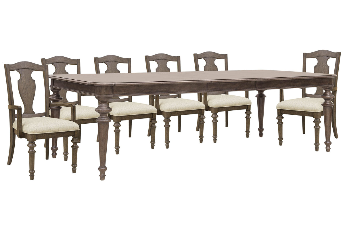 Pulaski Saddle Creek Timber Brown Extendable Leg Dining Table With 6 Wood Back Arm Chairs