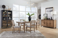 Magnussen Home Lindon Belgian Wheat Extendable Rectangular Dining Table With 2 Grey Side Chairs And 2 Arm Chairs