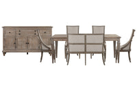 Magnussen Home Lancaster Dovetail Grey Extendable Rectangular Dining Table With 4 Arm Chairs Upholstered Bench And Buffet