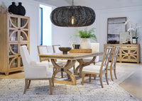 Magnussen Home Coventry Honey Maple Extendable Trestle Dining Table With 6 Upholstered Side Chairs