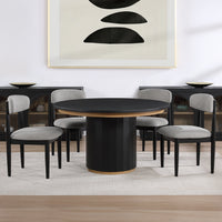 Magnolia 52-inch Round Dining Table & 4 Upholstered Side Chairs, Black Finish