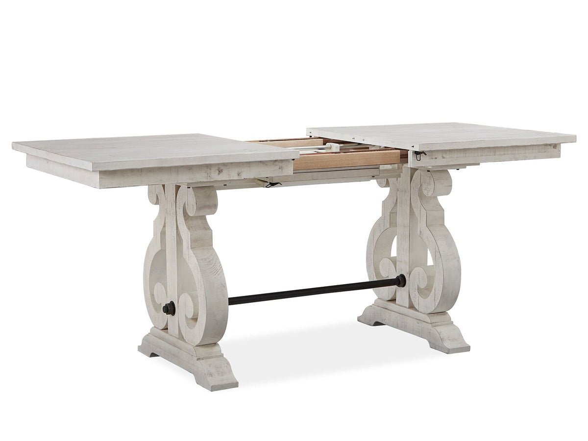 Magnussen Home Bronwyn Alabaster Extendable Rectangular Counter Height Dining Table With 4 Counter Chairs Server And Dining Cabinet