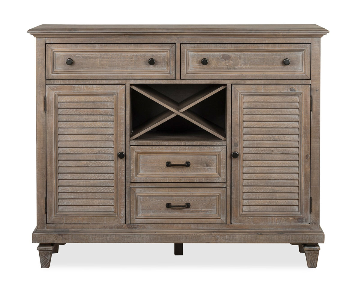 Magnussen Home Lancaster Dovetail Grey Extendable Rectangular Dining Table 2 Benches 2 Arm Chairs Server And Dining Cabinet