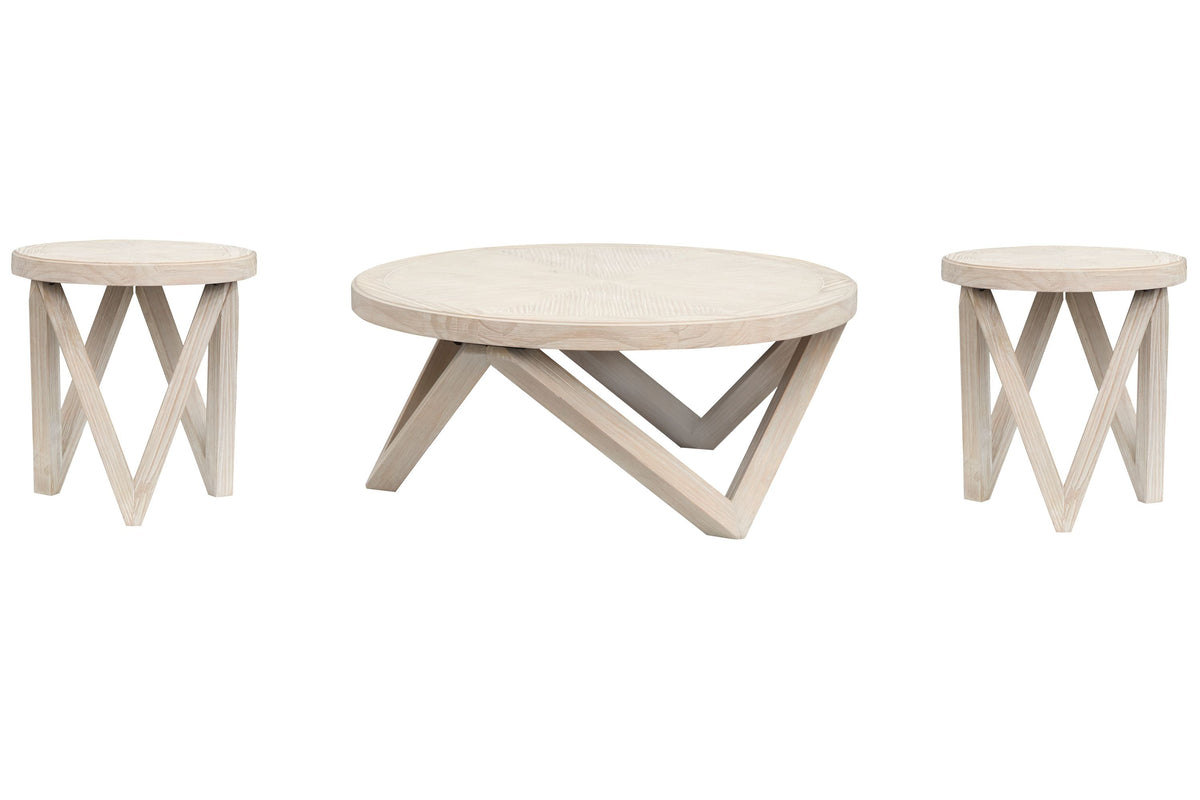 Magnussen Home Bostwick Coconut Cream Round Cocktail Table With 2 End Table