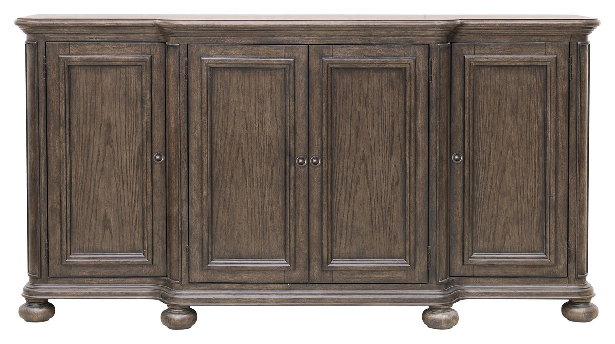 Pulaski Saddle Creek Timber Brown Extendable Leg Dining Table With 6 Upholstered Arm Chairs And Server