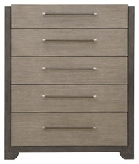 Pulaski Anderson Park Moose Trail And Frontier Brown California King Upholstered Panel Bed 2 Open Nightstands Drawer Dresser With Mirror And Drawer Chest