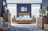 Magnussen Home Plum Creek Sierra Brown Queen Panel Bed 2 Nightstands And Drawer Dresser With Landscape Mirror