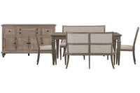 Magnussen Home Lancaster Dovetail Grey Extendable Rectangular Dining Table 2 Upholstered Benches And 2 Side Chairs And Server