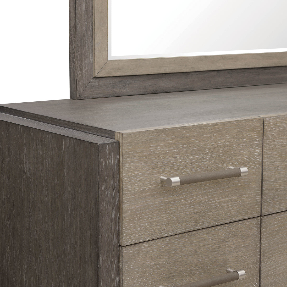 Pulaski Anderson Park Moose Trail And Frontier Brown California King Upholstered Panel Bed 2 Open Nightstands Drawer Dresser With Mirror And Drawer Chest