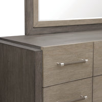Pulaski Anderson Park Moose Trail And Frontier Brown California King Upholstered Panel Bed 2 Open Nightstands Drawer Dresser With Mirror And Drawer Chest