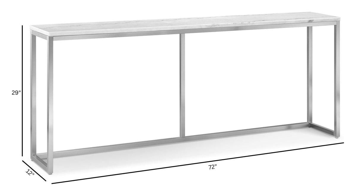 Magnussen Home Esme White Marble And Brushed Nickel Rectangular Cocktail Table With 2 Round End Table And Sofa Table
