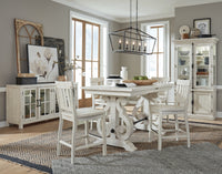 Magnussen Home Bronwyn Alabaster Extendable Rectangular Counter Height Dining Table With 4 Counter Chairs Server And Dining Cabinet