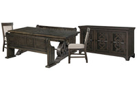 Magnussen Home Bellamy Peppercorn Extendable Rectangular Dining Table With 2 Benches 2 Upholstered Side Chairs And Server
