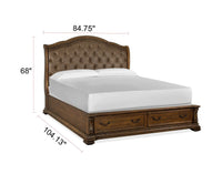 Magnussen Home Durango Willadeene Brown California King Upholstered Sleigh Storage Bed 2 Nightstands Drawer Dresser With Shaped Mirror And Drawer Chest