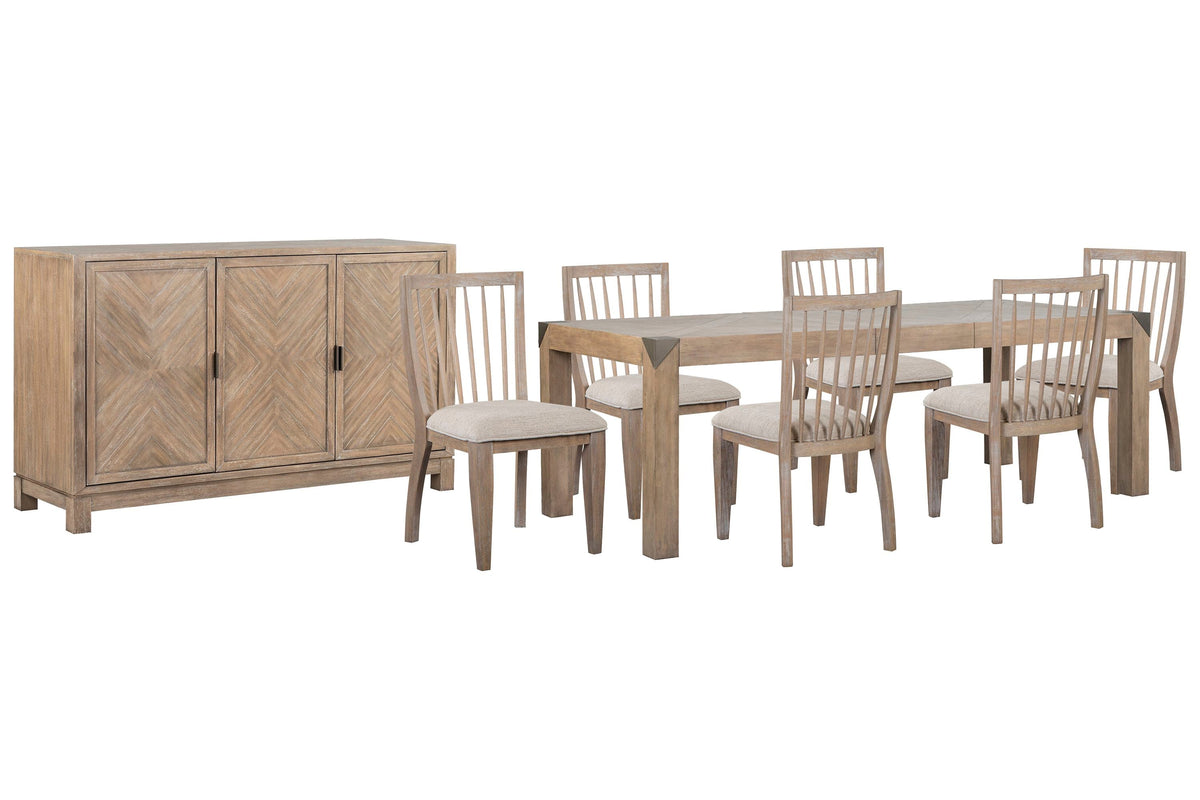 Magnussen Home Ainsley Cerused Khaki Extendable Rectangular Dining Table With 6 Side Chairs And Buffet